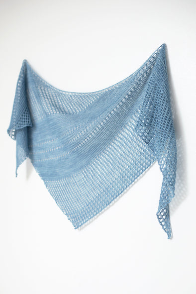 Janina Kallio's Antarktis knitted shawl pattern from Ravelry in blue yarn