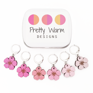 Cherry Blossom Locking Stitch Marker Set of 6 with storage tin