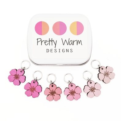 Cherry Blossom Stitch Marker Set of 6 with Storage Tin
