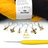 Set of 6 honey bee themed enamel charms locking crochet stitch markers for crochet with yarn and hook by Pretty Warm Designs