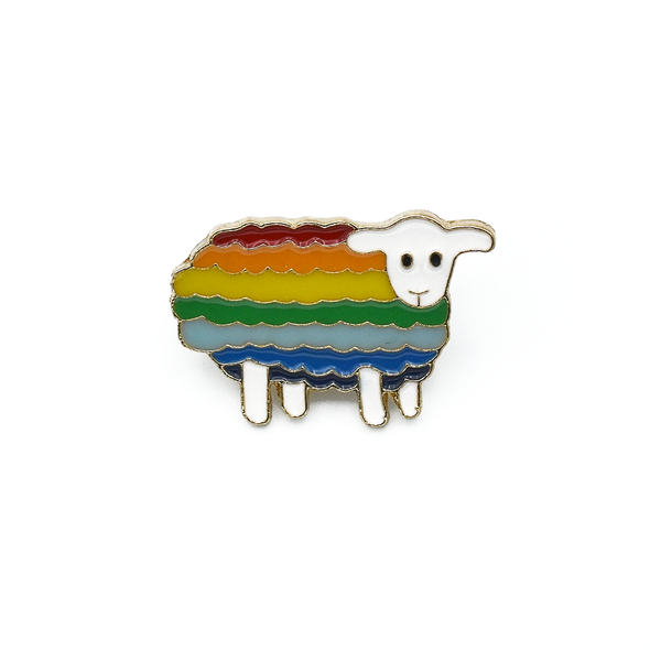 Rainbow striped enamel on metal sheep brooch pin by Pretty Warm Designs
