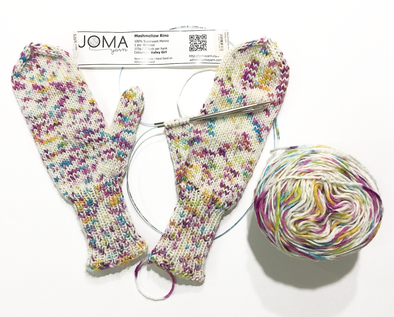 Tin Can Knits The World's Simplest Mittens pattern using Joma Yarns Mashmellow Rino Valley Girl yarn
