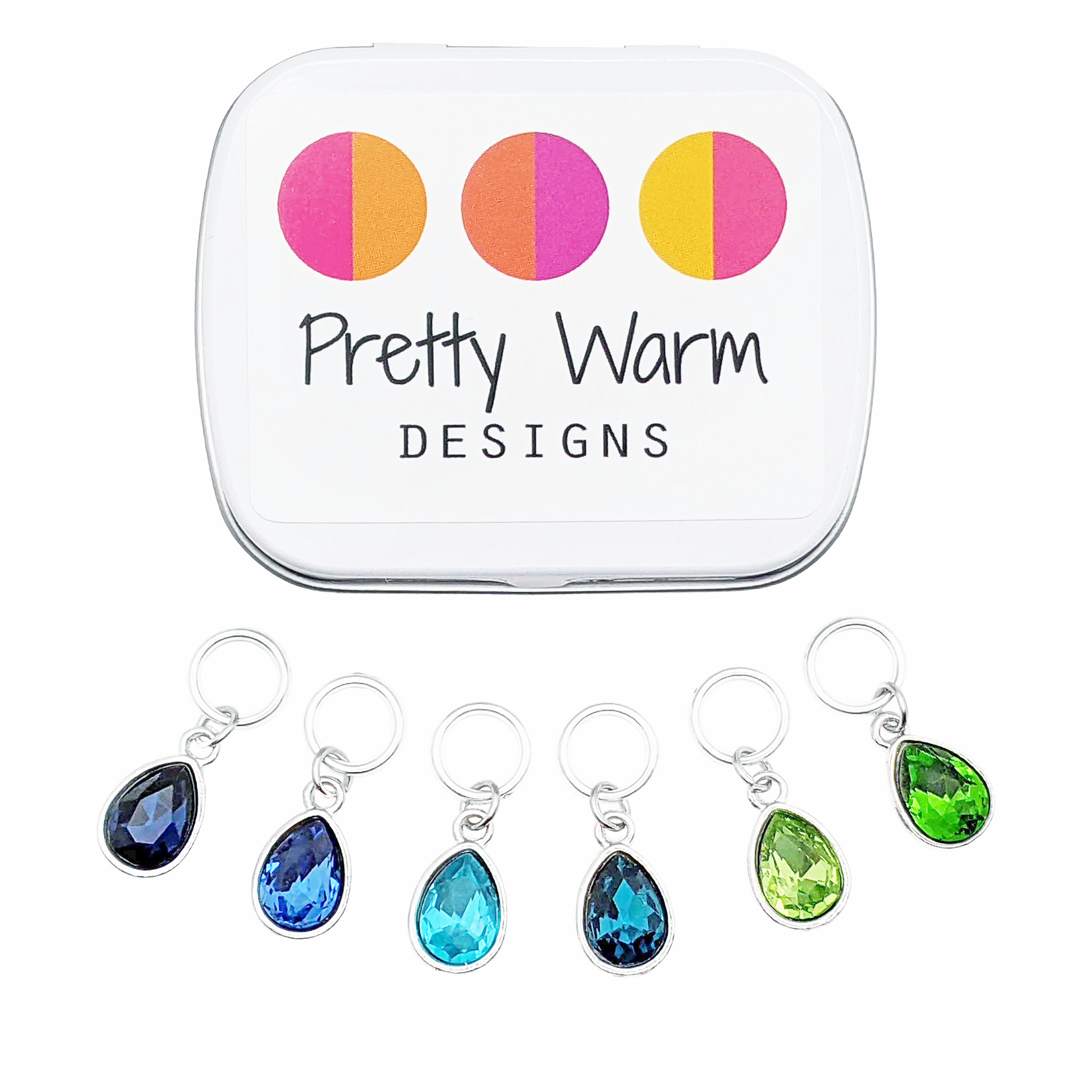 Ocean Waters Ring Stitch Markers for Knitting, set of 6 with storage tin