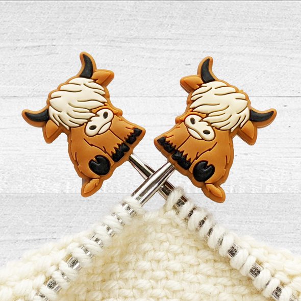 set of 2 stitch stoppers for knitting - sitting yak or highland cow