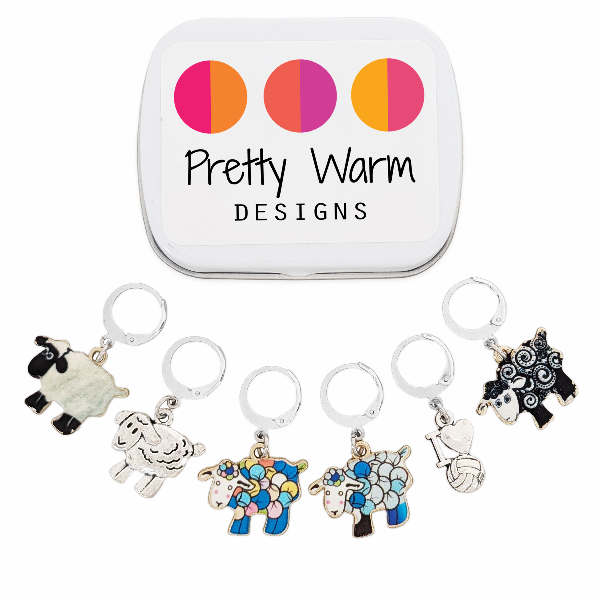 Sheep Locking Stitch Markers for Knitting and Crochet, set of 6 with storage tin