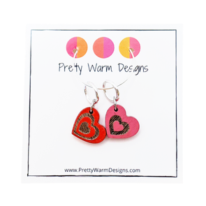 Valentine Hearts Duo - set of 2 ring style stitch markers for knitting
