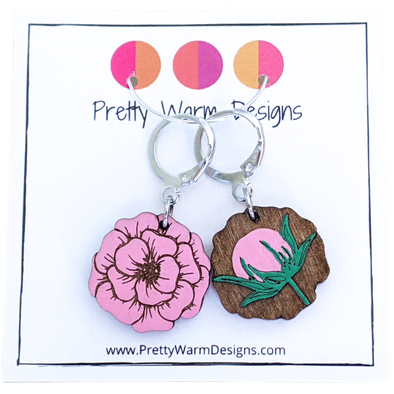 RS/WS peony & bud stitch markers for knitting or crocheting