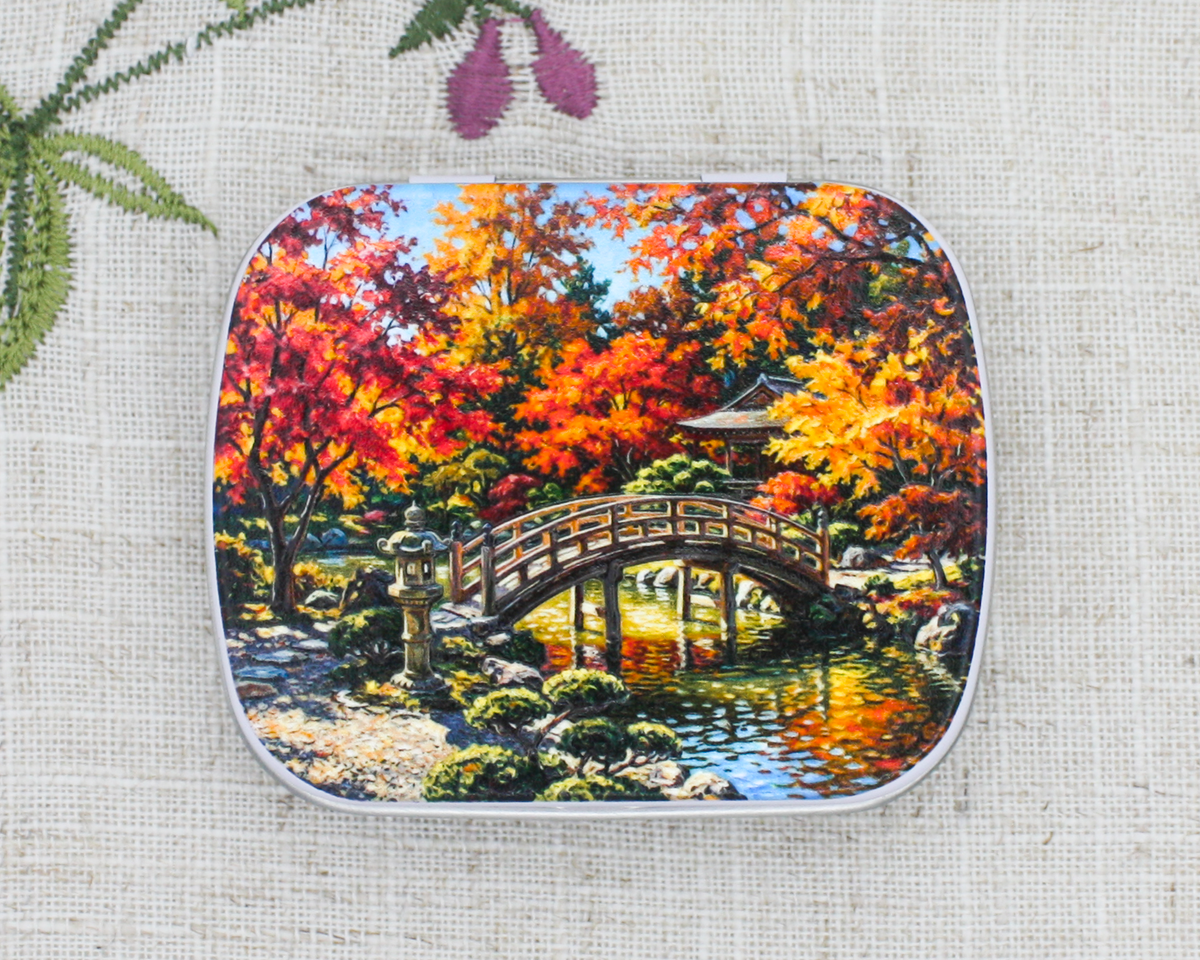 Autumn Leaves Small Storage Case for Stitch Markers & Crafting Notions featuring a Japanese Garden in the fall