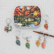 Autumn Leaves Removable Stitch Holders for Crochet or Knitting with Fall Leaves Artwork Storage Tin