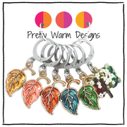 Set of 6 Locking Stitch Markers for Crochet or Knitting, Autumn Fall themed enamel leaves