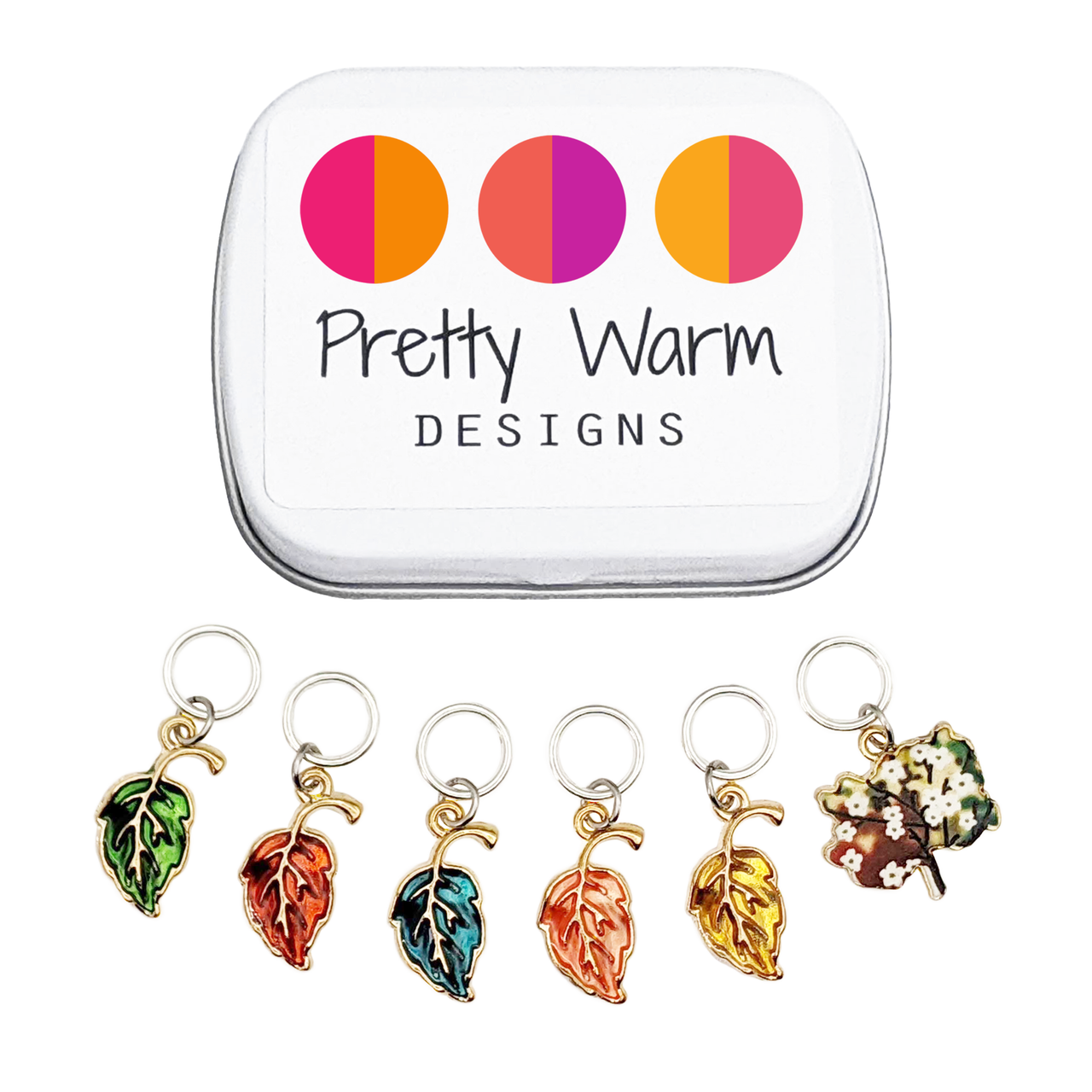 Autumn Glory Stitch Markers for knitting - set of 6 with storage tin