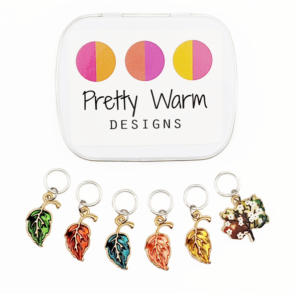 Autumn Glory Stitch Markers for knitting - set of 6 with storage tin