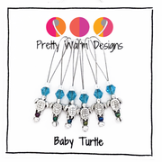 Set of six small silver turtle beads, turquoise crystal beads, glass seed beads stitch markers for knitting by Pretty Warm Designs
