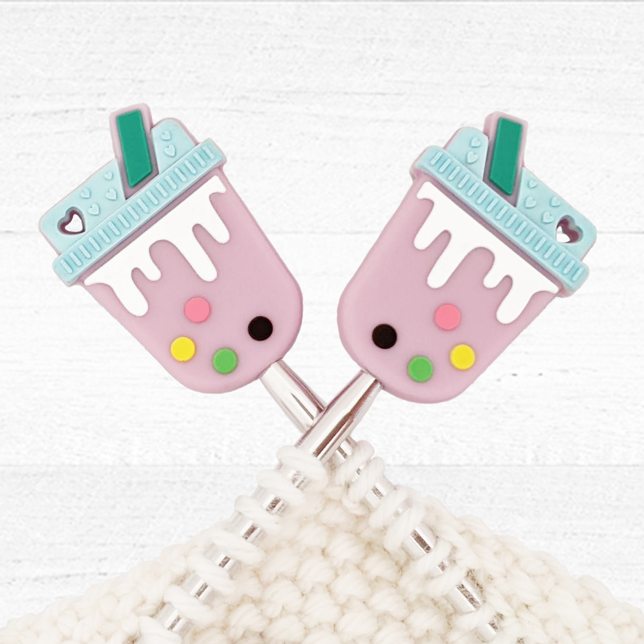 Set of 2 Taro Milk bubble tea stitch stoppers