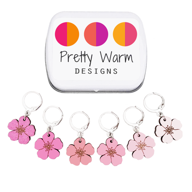 Cherry Blossom Locking Stitch Marker Set of 6 with storage tin, Hand made in Victoria BC