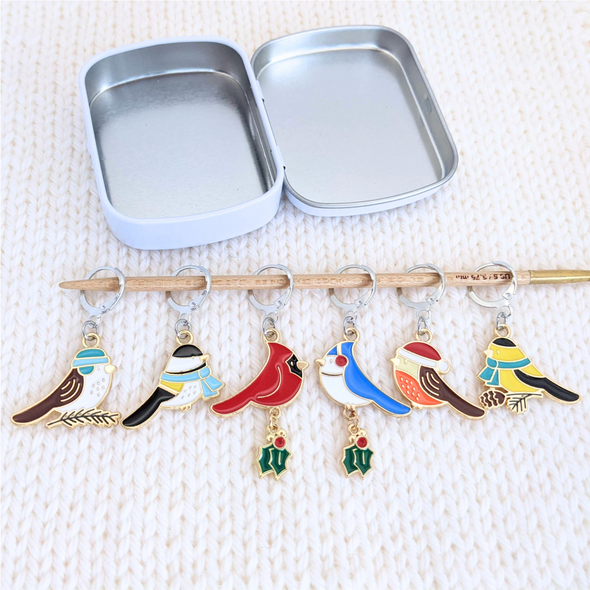 Christmas Bird Stitch Markers - Ring or Locking Style