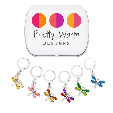 Dragonfly Locking Stitch Markers set of 6 with storage tin by Pretty Warm Designs