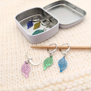Fallen leaves filigree metal stitch markers, set of 6 with storage tin, removable stitch holders by Pretty Warm Designs