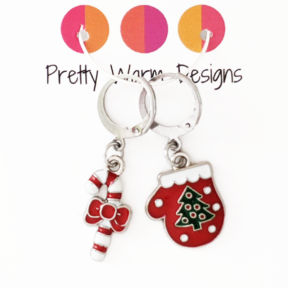 Candy Cane + Mitten Christmas Crochet Stitch Marker Duo