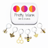 Set of 6 honey bee themed enamel charms locking crochet stitch markers for crochet with decorative tin by Pretty Warm Designs