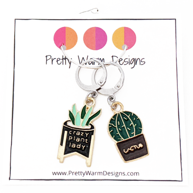 Set of two cactus themed locking stitch markers for crochet or knitting by Pretty Warm Designs