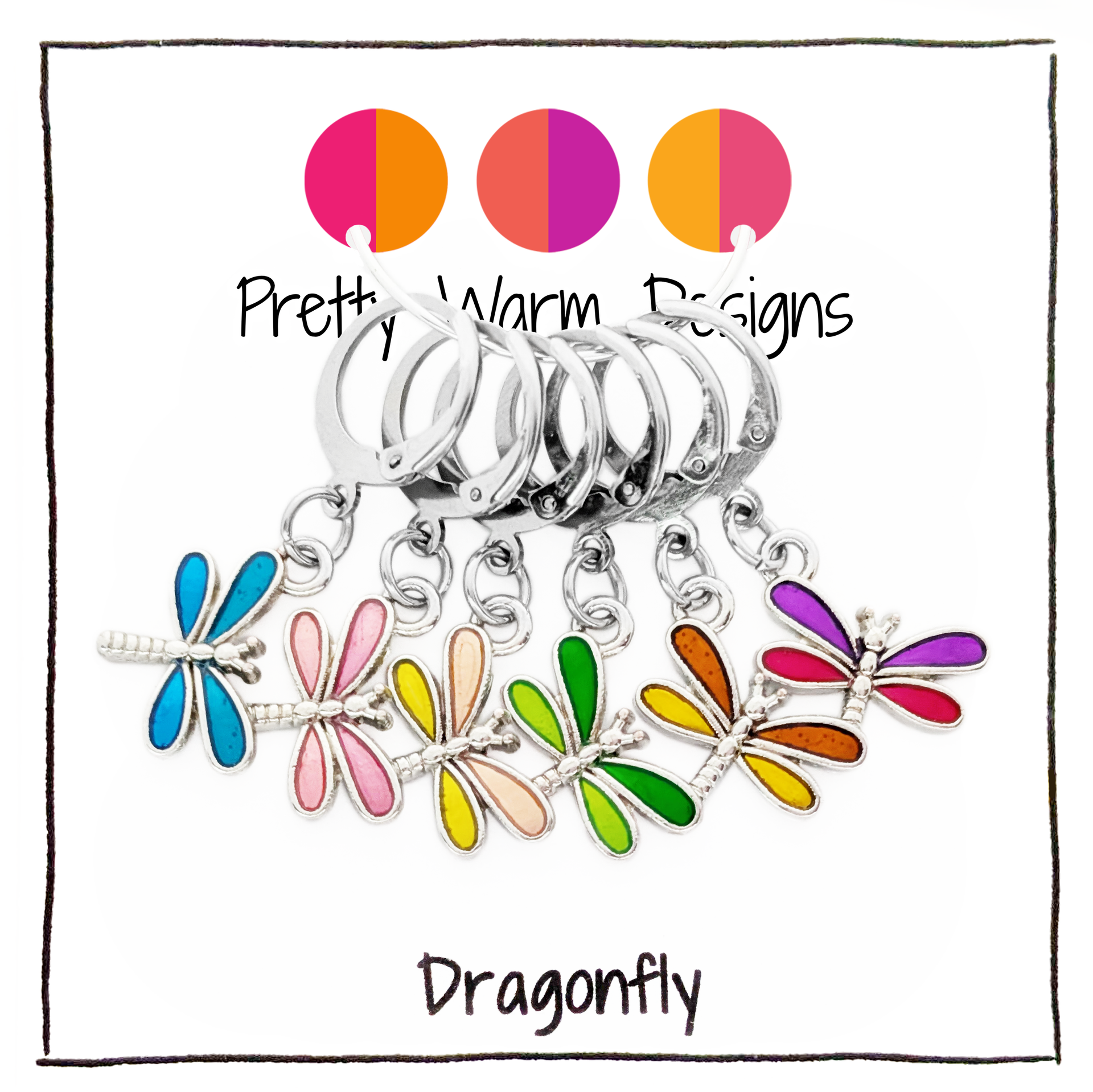 Dragonfly Locking Stitch Markers set of 6 by Pretty Warm Designs