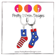 American Flag Sock Stitch Markers, Locking style for crochet or knitting, set of 2 stars & stripes USA flag pattern