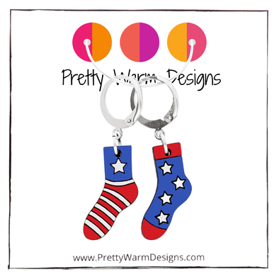 American Flag Sock Stitch Markers, Locking style for crochet or knitting, set of 2 stars & stripes USA flag pattern
