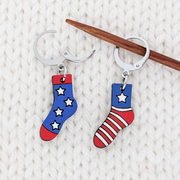 American Flag Sock Stitch Markers, Locking style for crochet or knitting, set of 2 stars & stripes USA flag pattern, left side