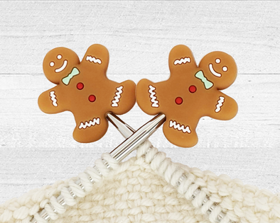 Set of 2 Gingerbread Man Stitch Stoppers for knitting accessories