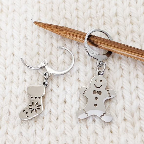 Gingerbread Man and Christmas Stocking Crochet Stitch Marker Duo by Pretty Warm Designs