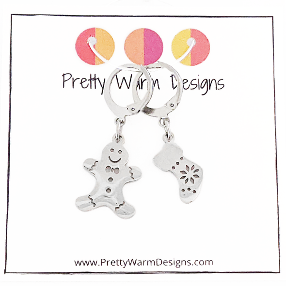 Gingerbread Man and Christmas Stocking Crochet Stitch Marker Duo by Pretty Warm Designs