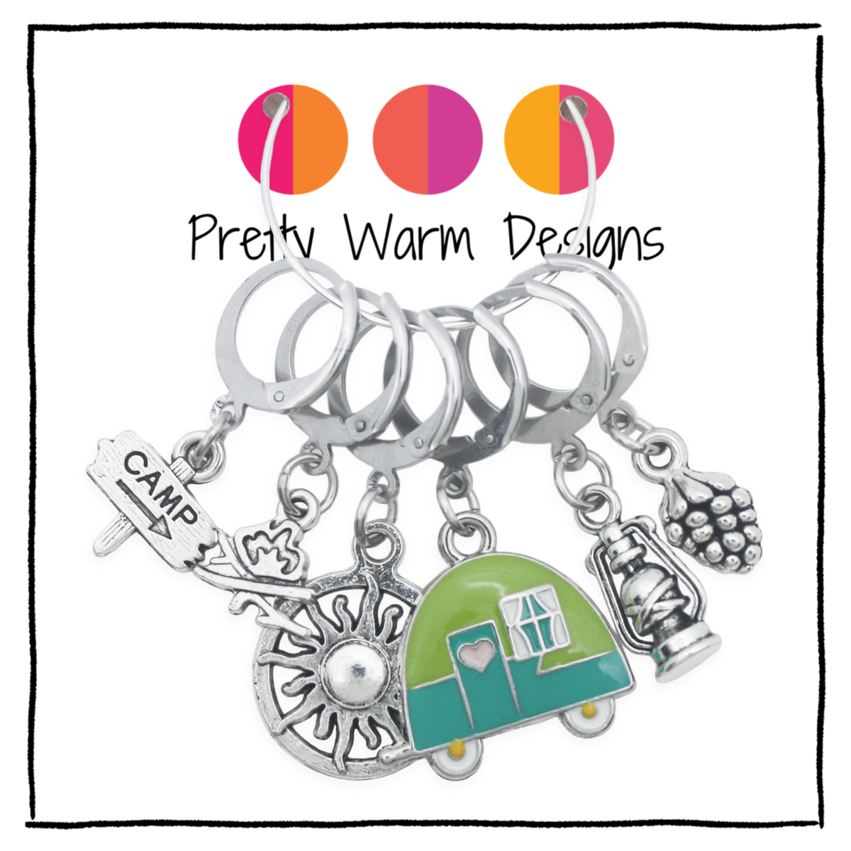 Set of 6 Camping Locking Stitch Markers by Pretty Warm Designs
