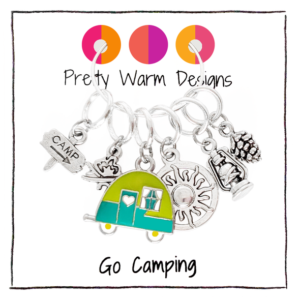 Go Camping Stitch Markers, Set of 6, Ring Style for Knitting by Pretty Warm Designs