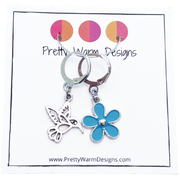 Hummingbird and Blue Flower Stitch Markers for Crocheting or Knitting