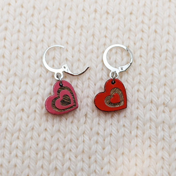 Valentine Hearts Crochet Locking Stitch Markers with one open