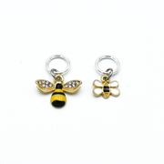 Two gold toned bee charm snag free ring stitch markers for knitting by Pretty Warm Designs