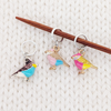 A Bird In the Hand Stitch Markers for knitting - Set of three ring style 3D bird charm stitch markers, shown on knitting needle