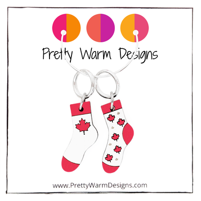 Canada Flag Sock Stitch Markers for Knitting - Ring Style, Canadian Handmade