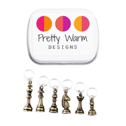 Chess Master Set of 6 Stitch Markers for Knitting including storage tin - bronze
