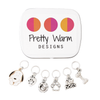 Set of six dog themed charms snag free ring stitch markers with tin for knitting by Pretty Warm Designs Inc.