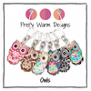 Set of six multi-coloured enamel owl charm snag free ring stitch markers for knitting by Pretty Warm Designs