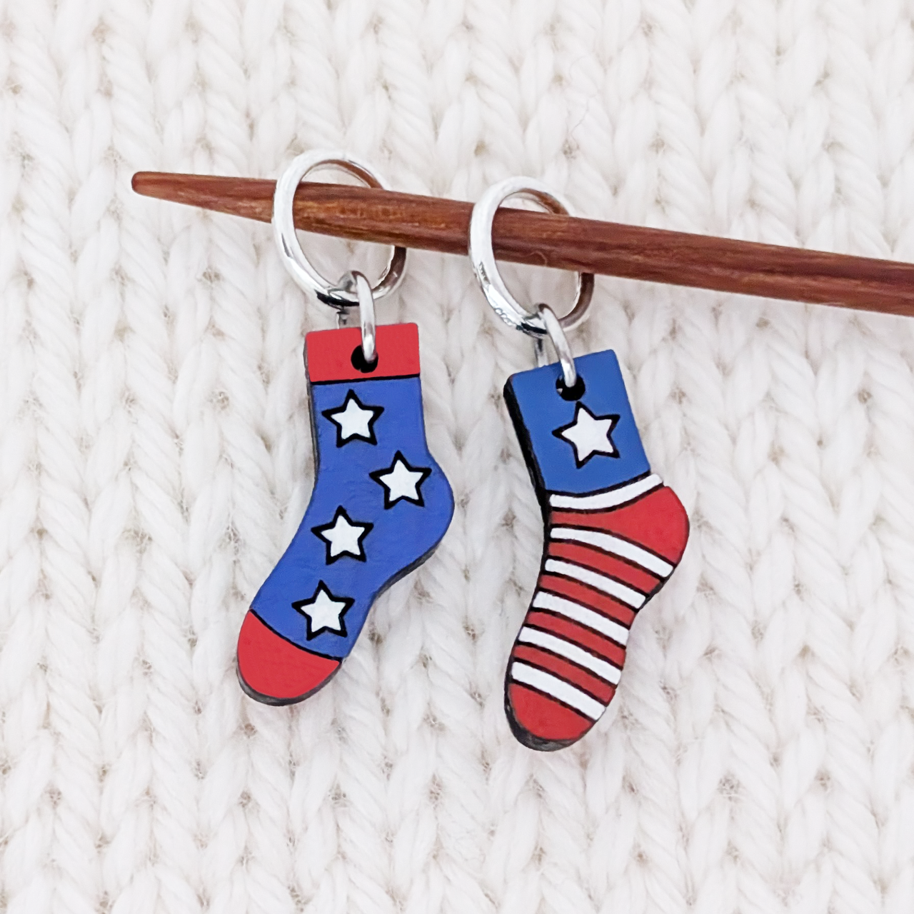 American Flag Sock Stitch Markers | Handmade Star Spangled Banner