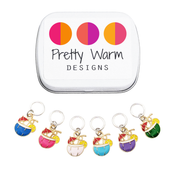 Tropical Drinks Ring Stitch Markers for Knitting, Set of 6 with storage tin