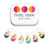 Tropical Drinks Ring Stitch Markers for Knitting, Set of 6 with storage tin
