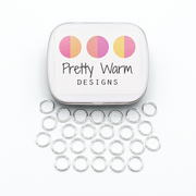 Set of 25 medium silver ring snag free stitch markers with tin for knitting by Pretty Warm Designs