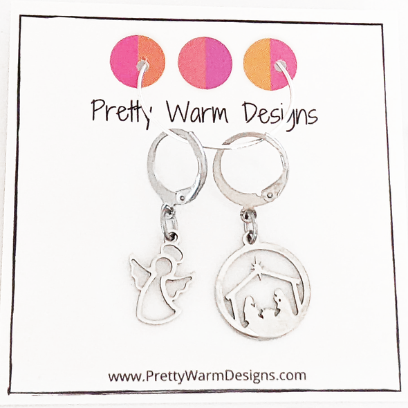 Angel and Nativity Scene Crochet Stitch Marker Duo by Pretty Warm Designs