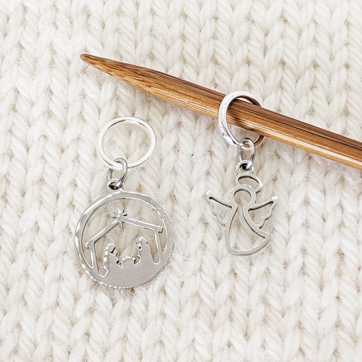 Christmas Angel and Nativity Scene Stitch Marker Duo by Pretty Warm Designs