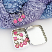 Set of ten dusky rose enamel on gold toned charms locking stitch markers for crochet by Pretty Warm Designs