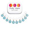 Set of ten blue on gold-toned number charm ring stitch markers with tin for knitting by Pretty Warm Designs